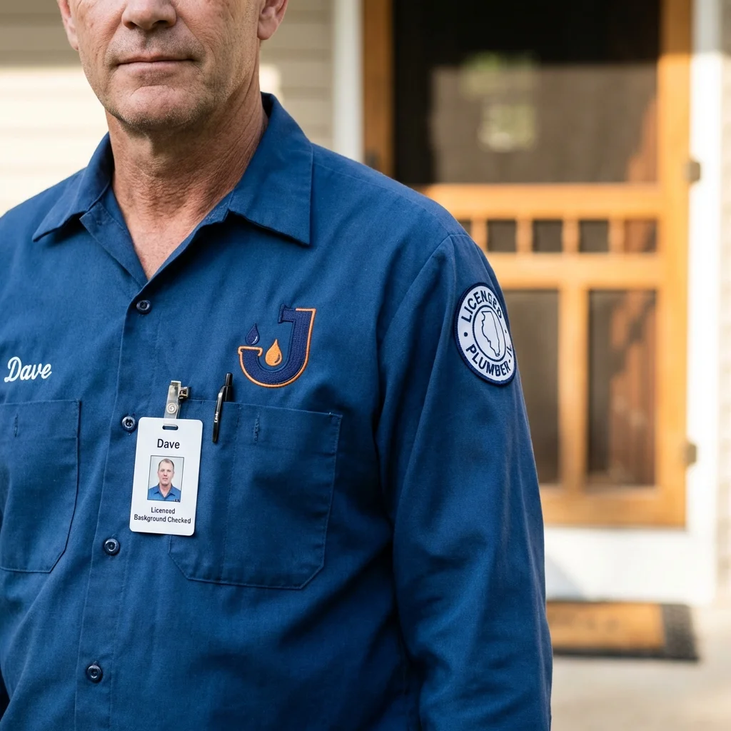 Licensed plumber showing ID badge in Tierra Amarilla, NM